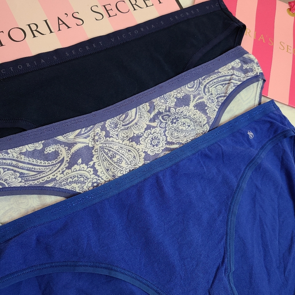 Victoria's Secret 3pk Signature Cotton Classic Bikini Panties Size Lg Blue - Picture 2 of 5
